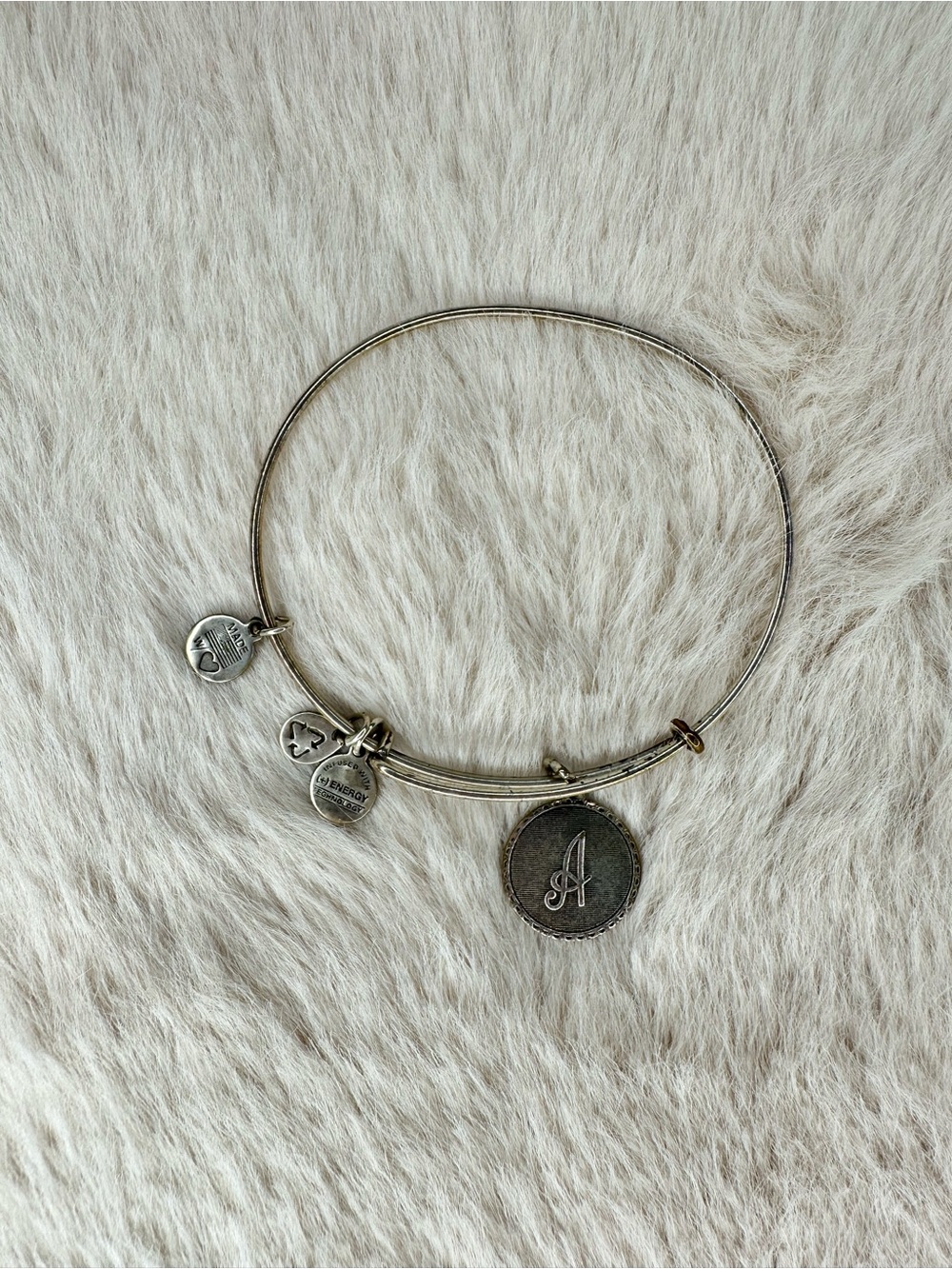 Alex and Ani silver-tone "A" initial charm expandable bangle bracelet